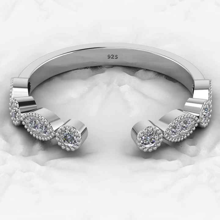 Minimalist 925 Silver Vermeil Women's Fine Jewelry Adjustable Designer Half Eternity CZ Wedding Band Ring