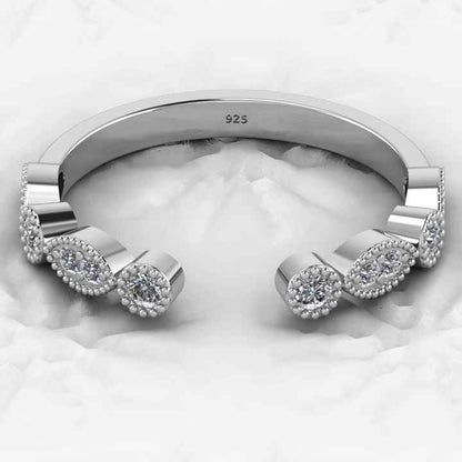 Minimalist 925 Silver Vermeil Women's Fine Jewelry Adjustable Designer Half Eternity CZ Wedding Band Ring