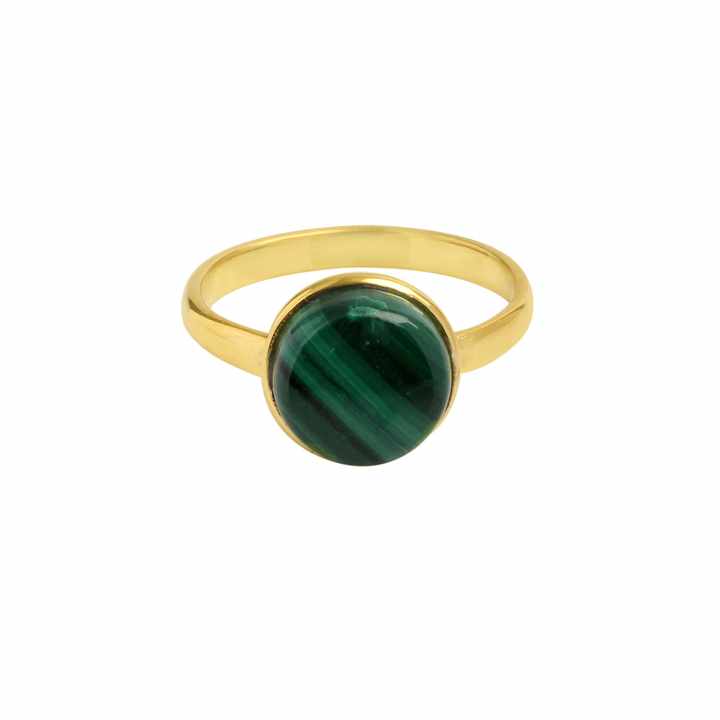 Top Selling 10mm Smooth Malachite Gemstone 18K Gold Plated Handmade Dainty Sterling Silver Ring for Women Parties Fine Jewelry