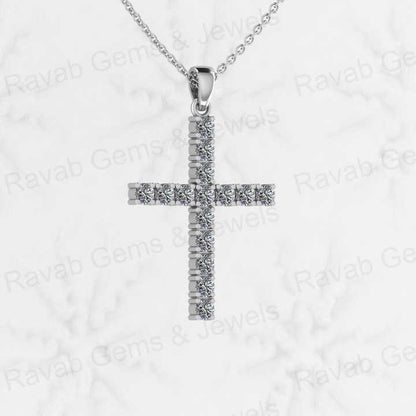 Genuine 925 Sterling Silver 35mm Long Cross CZ Diamond Micro Pave Set Hip Hope Pendant 18" Necklace Keepsake Handmade Jewelry