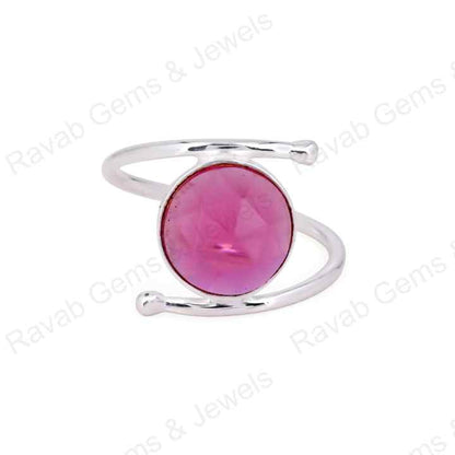 10mm Pink Tourmaline Quartz Rose Cut Bezel Setting Solid 925 Sterling Silver Women Handmade Ring For Women Fine Jewelry