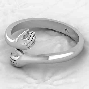 Top Selling 925 Silver Vermeil Eternity Hugging Love Hand Couple Personalized Dainty Adjustable Ring Minimalist Fine Jewelry