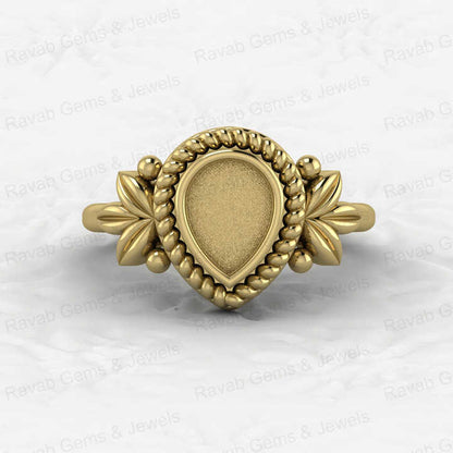 Solid 925 Silver 6x8mm Pear Bezel Cup Base Setting Leaf Braided Design Good For Resin Ashes Work Jewelry Findings Component
