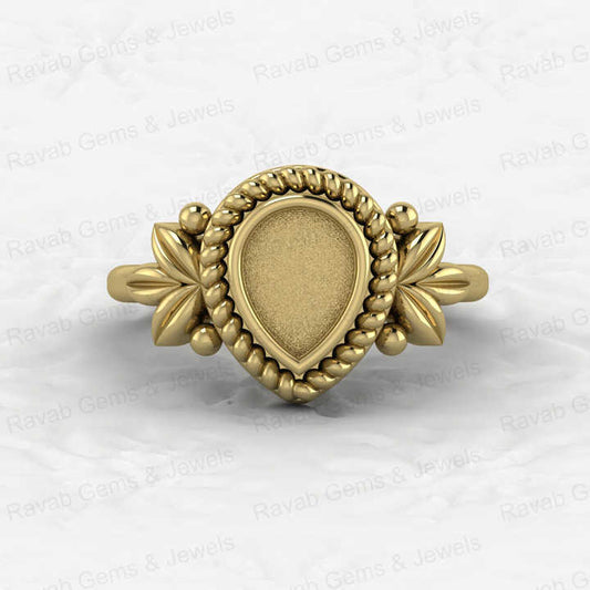 Solid 925 Silver 6x8mm Pear Bezel Cup Base Setting Leaf Braided Design Good For Resin Ashes Work Jewelry Findings Component