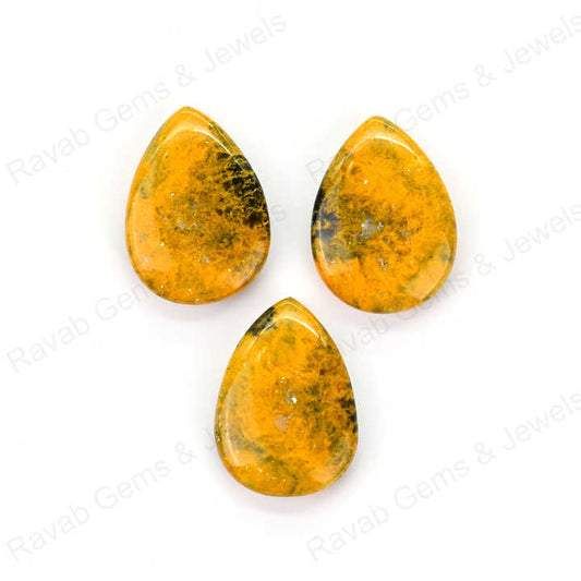 Top Rare 16x22mm Natural Bumble Bee Jasper Pear Shape Cabochon Gemstone Hand Polish Loose Stone for Making Fine Jewelry