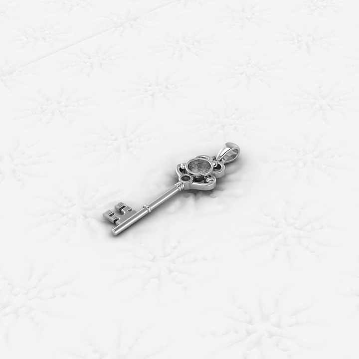 Top Quality 925 Silver 25mm Key Design Blank Bezel Base Charm Pendant Gemstone Setting Breast Milk DIY Memorial Keepsake Jewelry