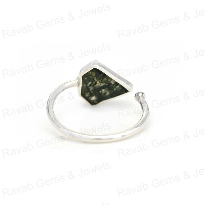 Superb Quality Natural Green Moss Agate Ring Sterling 925 Silver 10x10mm Faceted Bezel Setting Adjustable Ring for Fine Women
