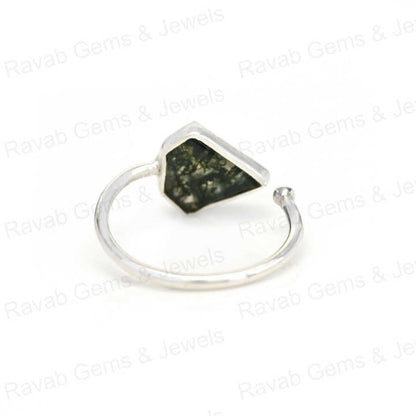 Superb Quality Natural Green Moss Agate Ring Sterling 925 Silver 10x10mm Faceted Bezel Setting Adjustable Ring for Fine Women