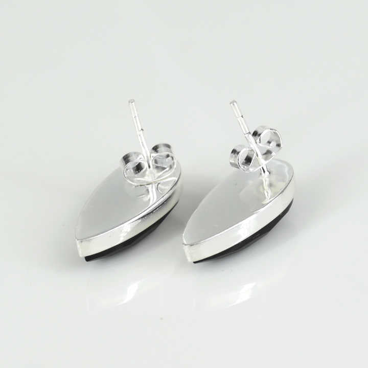 Top Quality Solid 925 Sterling Silver Natural Black Onyx Checker Cut 10x20mm Bezel Setting Pear Shape Stud Earring for Women