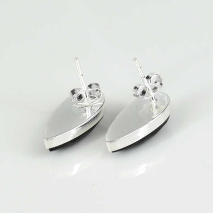 Top Quality Solid 925 Sterling Silver Natural Black Onyx Checker Cut 10x20mm Bezel Setting Pear Shape Stud Earring for Women