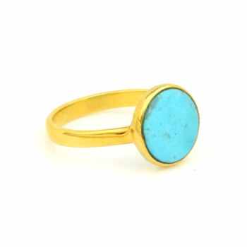 Best Selling Unisex-Trendy 18K Gold Plated Rhodium Fine Ring 12mm Natural Arizona Turquoise Gemstone Coin Shape Jewelry Women