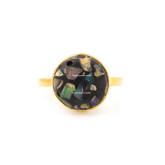Hot Selling 12mm Natural Black Ethiopian Opal Ring Dainty Simple Trendy Gemstone Unisex Sterling Silver Rhodium Fine Jewelry