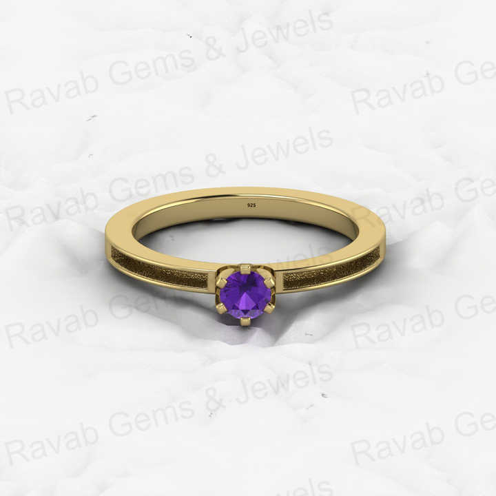 925 Solid Sterling Silver 4mm Amethyst Round Semi Mount Blank Setting Band Ring for Breastmilk & Keepsake Resin Ceramic Jewelry