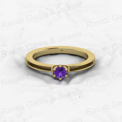 925 Solid Sterling Silver 4mm Amethyst Round Semi Mount Blank Setting Band Ring for Breastmilk & Keepsake Resin Ceramic Jewelry
