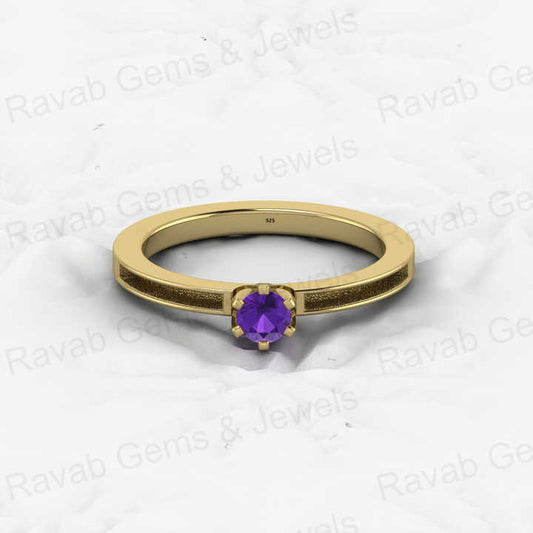 925 Solid Sterling Silver 4mm Amethyst Round Semi Mount Blank Setting Band Ring for Breastmilk & Keepsake Resin Ceramic Jewelry