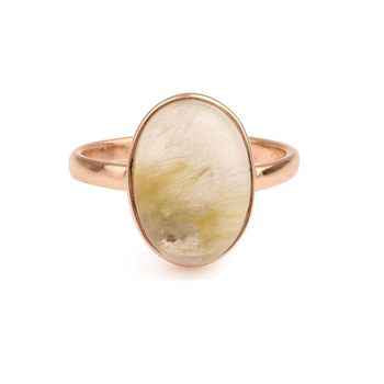 12x16mm Oval Natural Golden Rutilated Quartz Gemstone Amazing Design Rose Gold 925 Sterling Silver Ring for Women for Parties