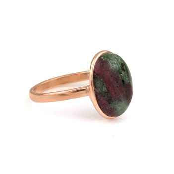 10x14mm Natural Ruby Zoisite Stone Women Gemstone Bezel Minimalist Jewelry 18k Gold Plated Silver Oval Shape Dainty Ring for Her