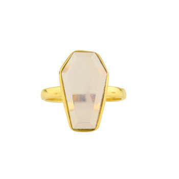Top Quality 925 Sterling Silver Coffin-Shaped Ring Handmade Opalite Gemstone 18K Gold Plated Fine Jewelry From Indian Supplier