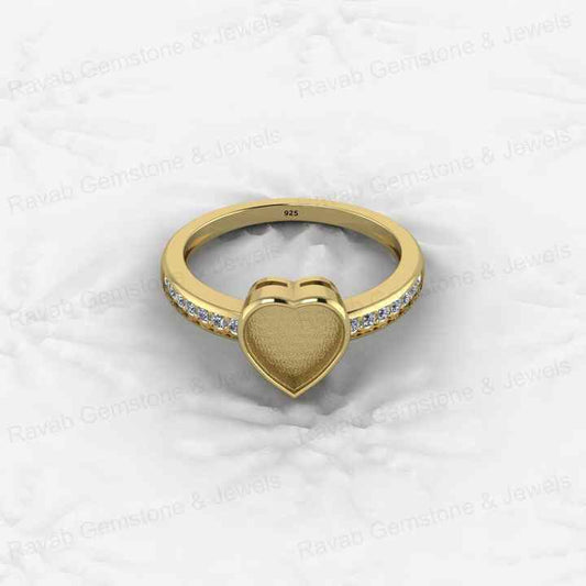 High Quality Genuine 925 Silver 8mm Heart With CZ Semi Mount Blank Setting for Proposal Rings Breastmilk Keepsake Women Jewelry