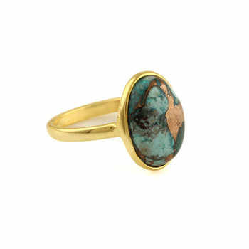 Handmade 10x14mm Natural Chrysocolla Copper Gemstone Ring 18K Gold Plated Dainty Oval Shape Beautiful for Her for Anniversary