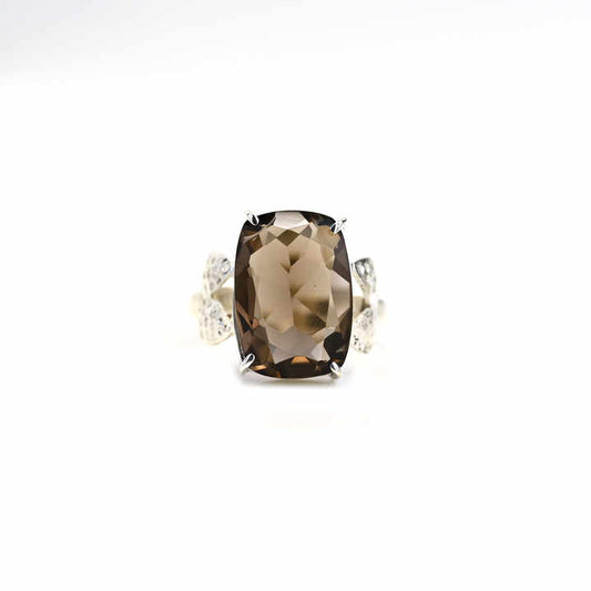 Best Quality Solid 925 Sterling Silver Sparkling Smoky Quartz Octa Cushion 10x14mm Prong Setting Ring Women Party Jewelry