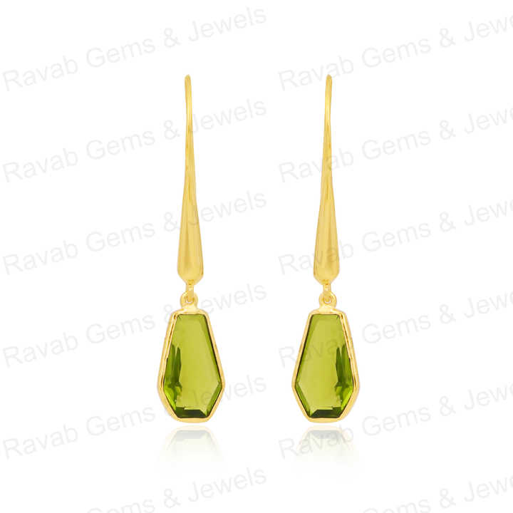 Handmade 925 Silver 18k Gold 10x17mm Peridot Hydro Quartz Coffin Shape Teardrop Leaf Minimalist Earring Fine Jewelry For Women