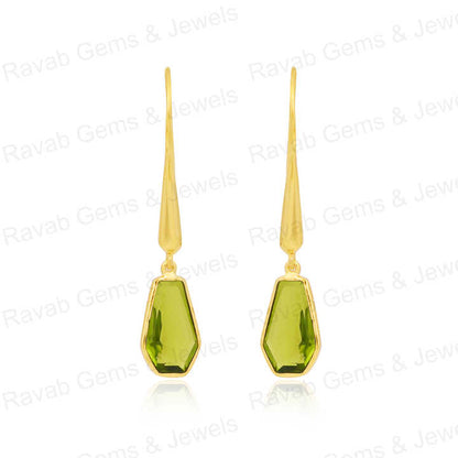 Handmade 925 Silver 18k Gold 10x17mm Peridot Hydro Quartz Coffin Shape Teardrop Leaf Minimalist Earring Fine Jewelry For Women