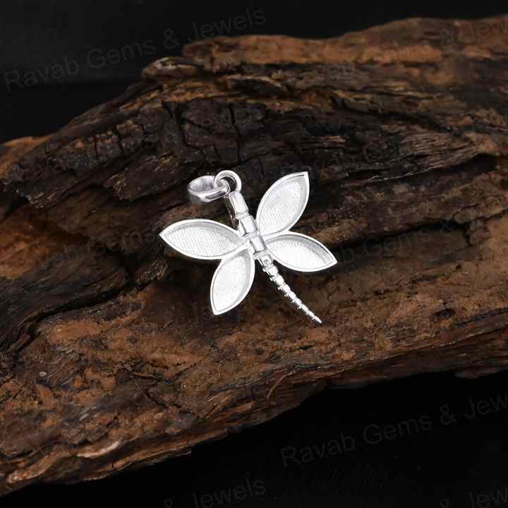21mm Dragonfly Blank Frame Pendant Bezel Setting High Quality 925 Silver for DIY Breast Milk Ashes Jewelry Finding Component