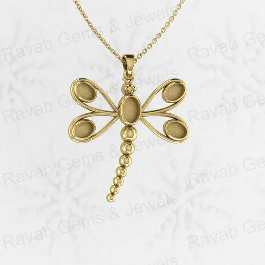925 Sterling Silver 41mm Elegant Dragonfly Semi Mount Setting Charm Pendant for Resin Ashes Jewelry Findings Components