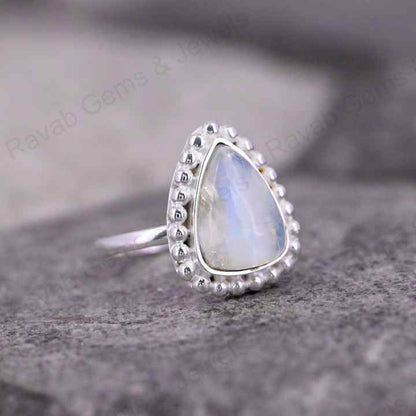 Top Quality Natural Rainbow Moonstone Trillion Shape Solid 925 Sterling Silver Ring For Women Handmade Fine Jewelry