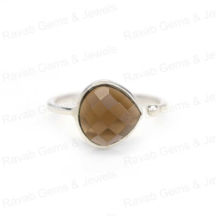 Best Selling Solid 925 Sterling Silver Smoky Quartz 10x10mm Checker Cut Bezel Setting Ring for Women Fine Handmade Jewelry