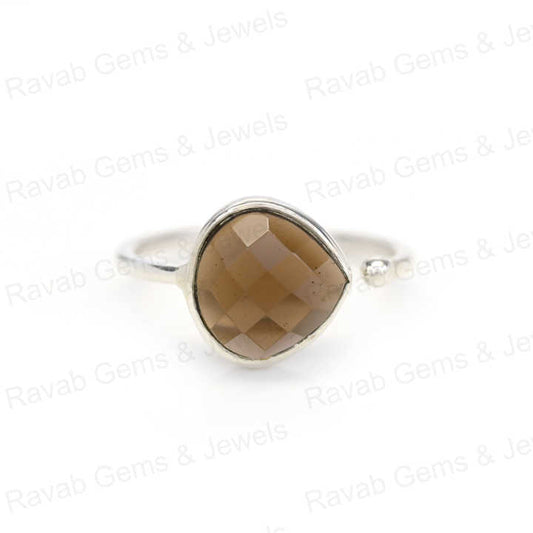 Best Selling Solid 925 Sterling Silver Smoky Quartz 10x10mm Checker Cut Bezel Setting Ring for Women Fine Handmade Jewelry