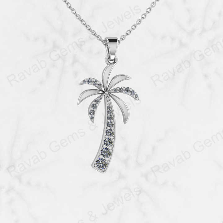Top Quality Solid 925 Sterling Silver 16x29mm Palm Tree Micro Pave Diamond Setting Charm Pendant Nature Lover Fine Jewelry
