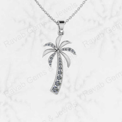 Top Quality Solid 925 Sterling Silver 16x29mm Palm Tree Micro Pave Diamond Setting Charm Pendant Nature Lover Fine Jewelry