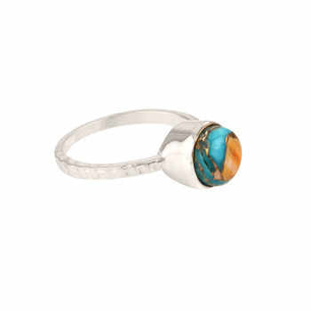 Best Quality Solid 925 Sterling Silver Fine Women's Ring Handmade Natural Oyster Turquoise 8mm Bezel Setting Premium Jewelry