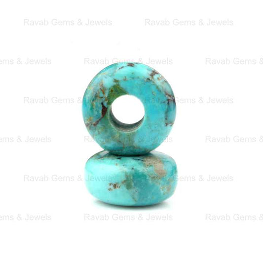 14x8mm Natural Polished Arizona Turquoise Rondelle Shape Smooth Big Hole Size Calibrated Size Gemstone Beads for Making Jewelry