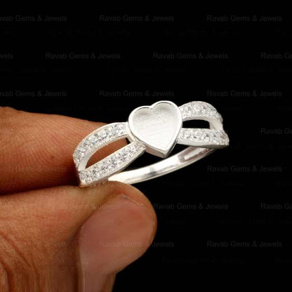 925 Sterling Silver Solid Silver 6mm Heart With Zircon Semi Mount Blank Bezel Setting Ring for Keepsake Breastmilk Jewelry