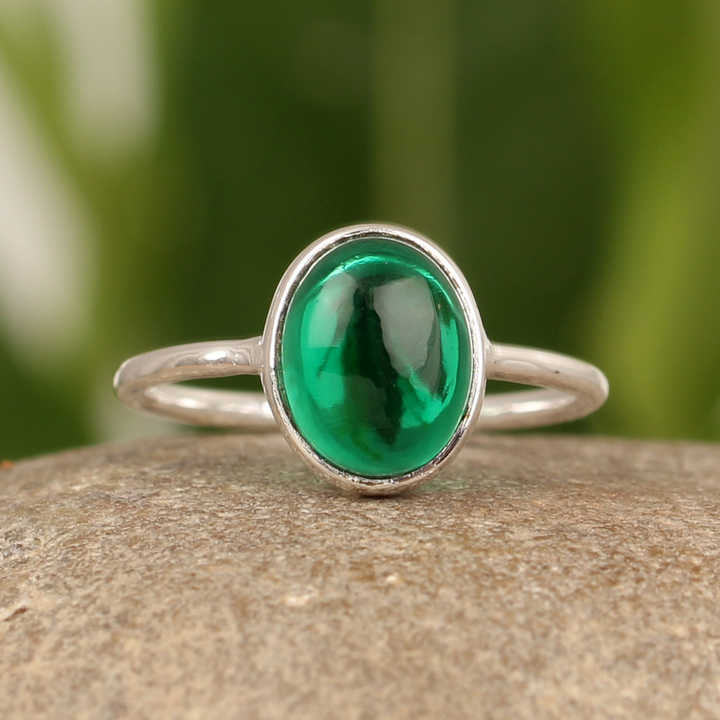 Handmade 925 Sterling Silver Women's Ring High-Demanding Green Hydro Quartz Sparkling Oval Smooth Cab Fine Jewelry Gift Idea