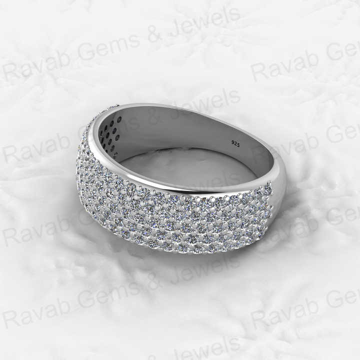 Solid 925 Silver Micro Pave Set Wide CZ Diamond Dome Style Half Eternity Chunky Men's Statement Ring Rhodium Personalized Fine
