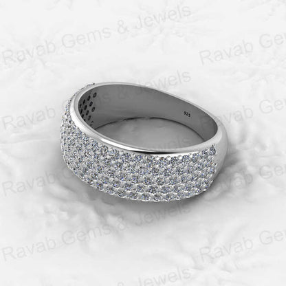 Solid 925 Silver Micro Pave Set Wide CZ Diamond Dome Style Half Eternity Chunky Men's Statement Ring Rhodium Personalized Fine