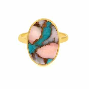Top Quality 925 Solid Sterling Silver Fine Jewelry Ring for Women Mohave Pink Opal Copper Turquoise 12x16mm Oval Bezel Setting