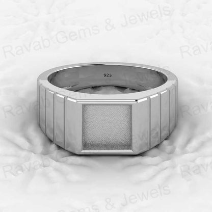 Solid 925 Silver 7mm Square Watch Design Signet Ring Blank Setting for Gemstone Breast Milk Keepsake Jewelry Findings Components