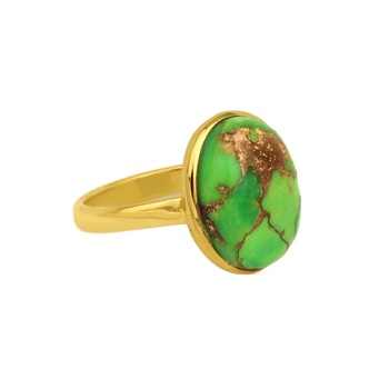 Best Selling 12x16mm Mohave Green Copper Turquoise Gemstone Vermeil Eternity 925 Silver Bezel Oval Statement Women Ring Jewelry