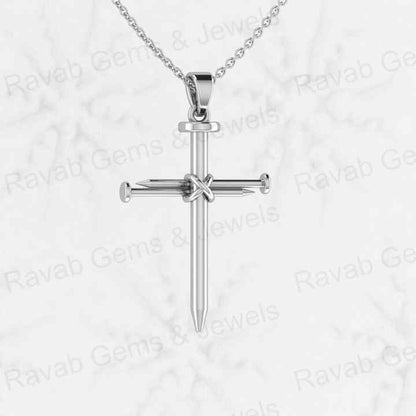 Top Quality Genuine 925 Sterling Silver 24x30mm Crucifixion Nail Cross Pendant 18" Necklace Christmas Keepsake Handmade Jewelry