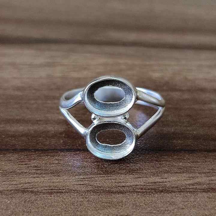 Genuine Solid 925 Sterling Silver Oval Cup 6x8MM Round Bezel Setting Semi-Mount Blank Setting Simple Band Fine Ring For Women