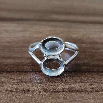 Genuine Solid 925 Sterling Silver Oval Cup 6x8MM Round Bezel Setting Semi-Mount Blank Setting Simple Band Fine Ring For Women