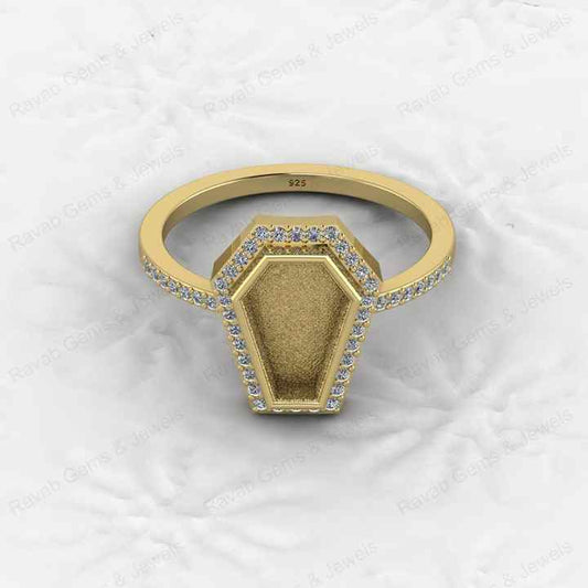 Custom Design 925 Sterling Silver Coffin Shape CZ Semi Mount Blank Setting Ring for Gemstone Findings Without Stone Jewelry