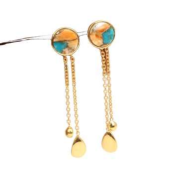 Hot Selling Design Spiny Oyster Copper Turquoise Solid 925 Silver 18k Gold Plated Dangle Drop Heggie Hoop Stud Earring for Women