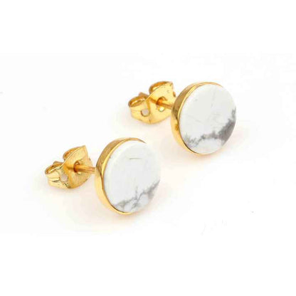 New Design 9mm Natural White Howlite Turquoise Stone Waterproof Jewelry Sterling Silver 18k Gold Plated Stud Earrings for Her