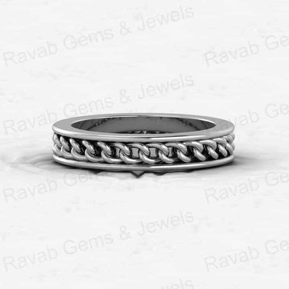 Hot Selling 925 Sterling Silver Gold Vermeil Cuban Curb Link Chain 4mm Wide Eternity Band Personalized Fine Jewelry Women's Ring